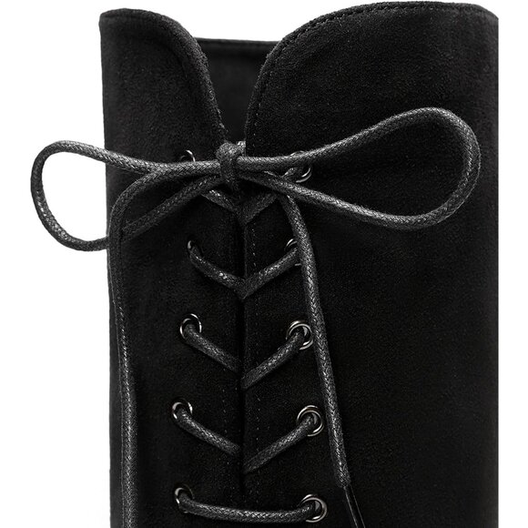 Women's Black Textile Over The Knee High Low Block Heel Pointed Toe Riding Boots - Picture 5 of 7